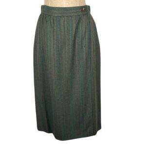 Vintage Les Copains Green and Brown Tweed Long Skirt with Slit 1990's Size 12